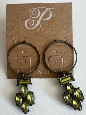 Plunder Olive Crystal Hoop Drop Earrings with Bronze Hoops